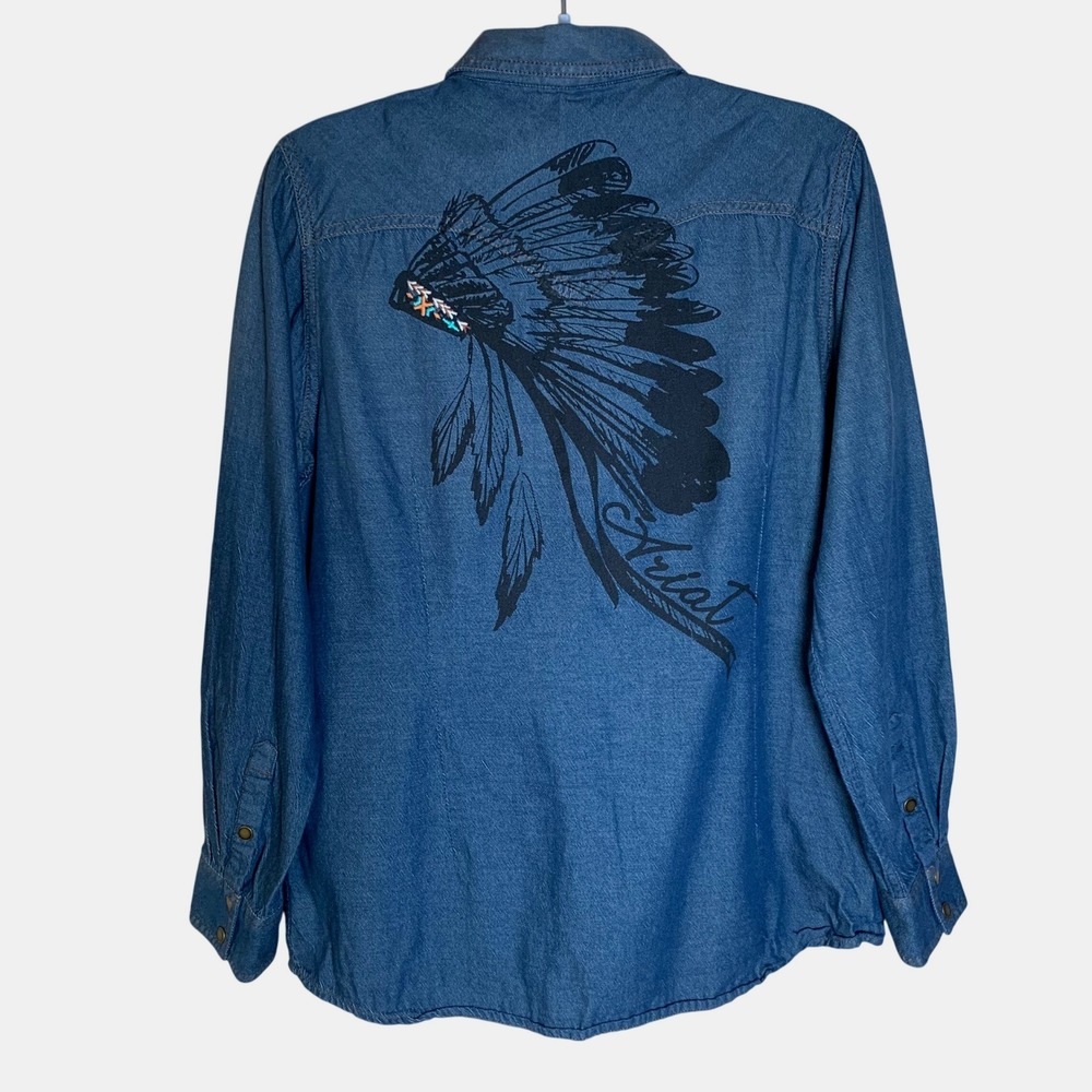 Ariat REAL Western Shirt Women Medium Blue Excellent Snap Front Denim Cowgirl